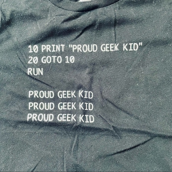 Old Navy Custom Print BASIC Computer Programming Proud Geek Kid Black Tee Shirt - Picture 2 of 5